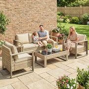 Rattan Garden Furniture Set for Relaxed Outdoor Seating with Cushions and Coffee Table, Khaki