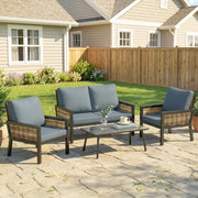 4-Piece Rattan Garden Furniture Set with Loveseat, Armchairs and Coffee Table — Dark Grey or Light Grey Outsunny