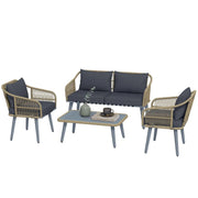 Rattan Garden Furniture Set for Relaxing Outdoor Seating with Cushions and Coffee Table Cream Outsunny