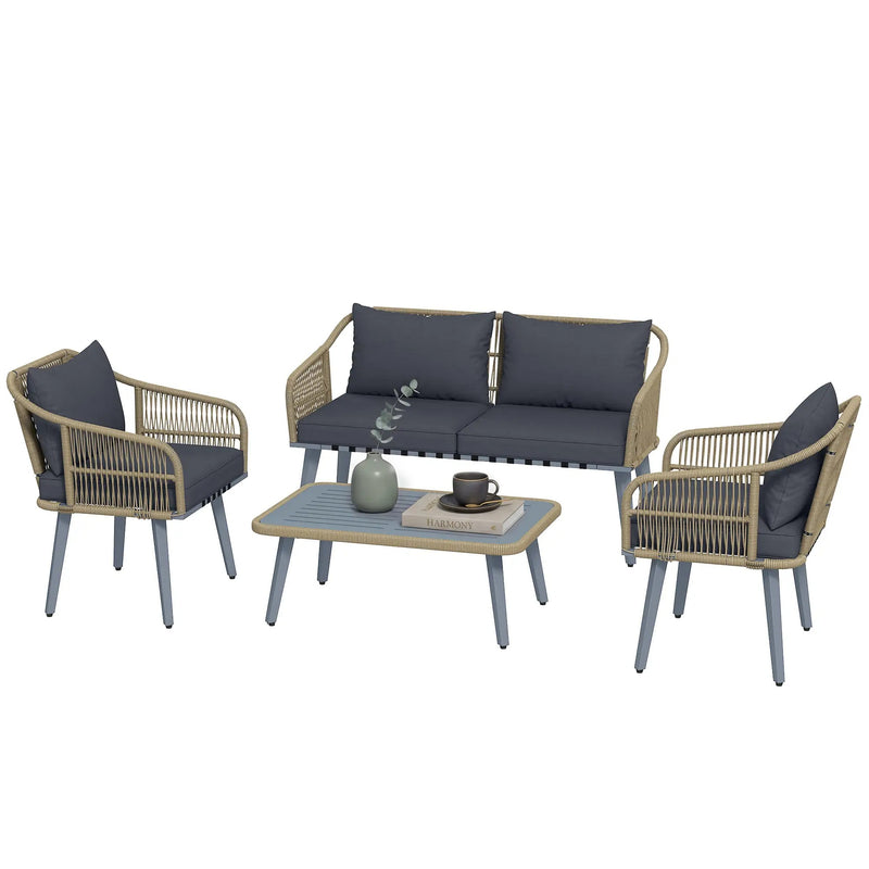 Rattan Garden Furniture Set for Relaxing Outdoor Seating with Cushions and Coffee Table Cream Outsunny
