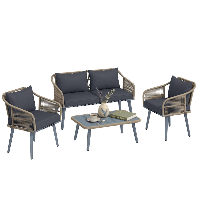 Rattan Garden Furniture Set for Relaxing Outdoor Seating with Cushions and Coffee Table Cream Outsunny