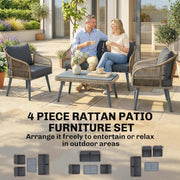Rattan Garden Furniture Set for Relaxing Outdoor Seating with Cushions and Coffee Table Cream Outsunny