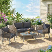 Rattan Garden Furniture Set for Relaxing Outdoor Seating with Cushions and Coffee Table Cream Outsunny