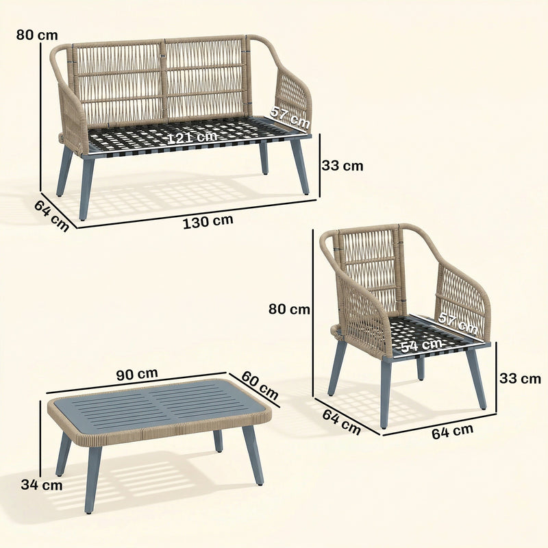 Rattan Garden Furniture Set for Relaxing Outdoor Seating with Cushions and Coffee Table Cream Outsunny