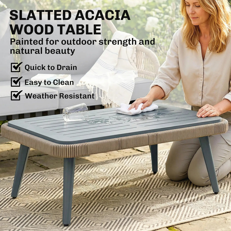 Rattan Garden Furniture Set for Relaxing Outdoor Seating with Cushions and Coffee Table Cream Outsunny