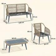 Rattan Garden Furniture Set for Relaxing Outdoor Seating with Cushions and Coffee Table Cream Outsunny