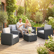 Rattan Garden Furniture Set for Relaxing and Entertaining Outdoors with Cushions Dark Grey