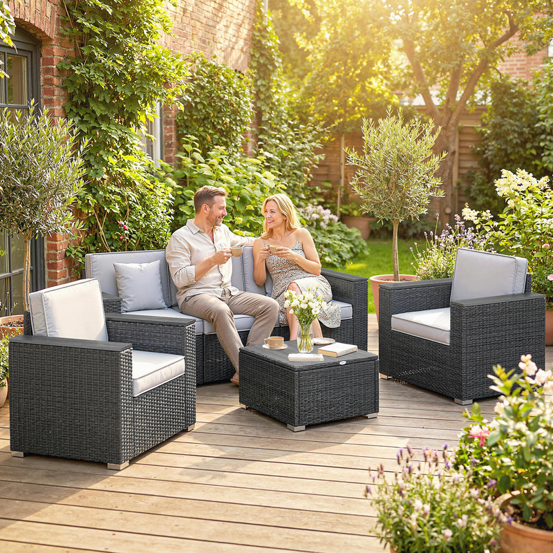 Rattan Garden Furniture Set for Relaxing and Entertaining Outdoors with Cushions Dark Grey