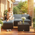 Rattan Garden Furniture Set with 3-Seat Sofa Ottoman and Coffee Table Light Grey