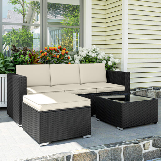 Rattan Garden Furniture Set with Corner Sofa Footstool and Table for Comfortable Outdoor Seating, Black