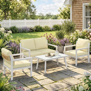 4 Piece Rattan Garden Furniture Set with Loveseat, Armchairs and Coffee Table — Beige or Dark Grey Outsunny
