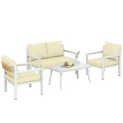 4 Piece Rattan Garden Furniture Set with Loveseat, Armchairs and Coffee Table — Beige or Dark Grey Outsunny