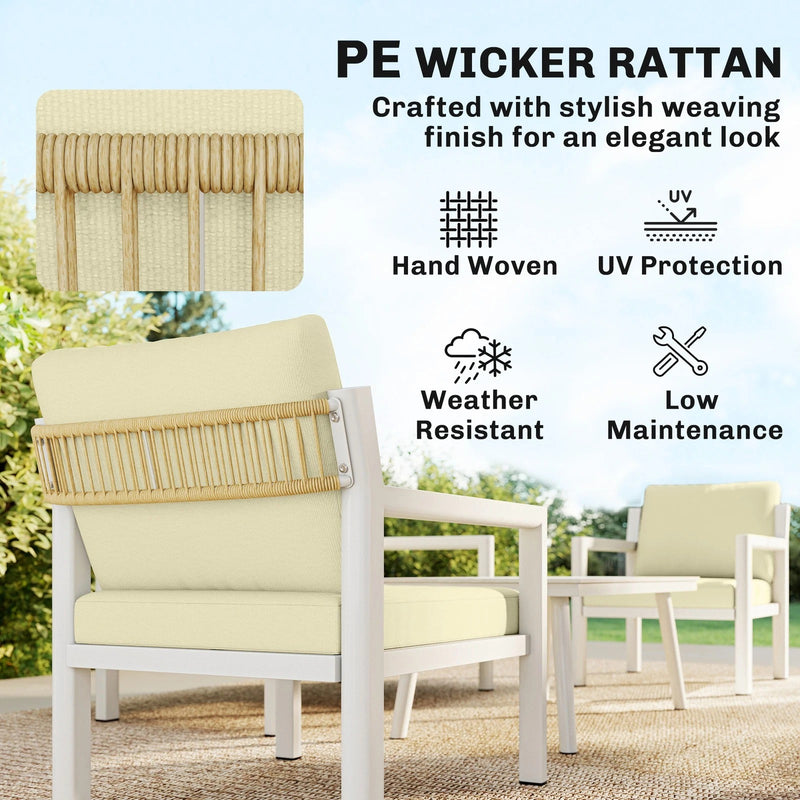 4 Piece Rattan Garden Furniture Set with Loveseat, Armchairs and Coffee Table — Beige or Dark Grey Outsunny