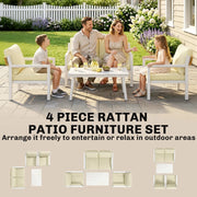 4 Piece Rattan Garden Furniture Set with Loveseat, Armchairs and Coffee Table — Beige or Dark Grey Outsunny