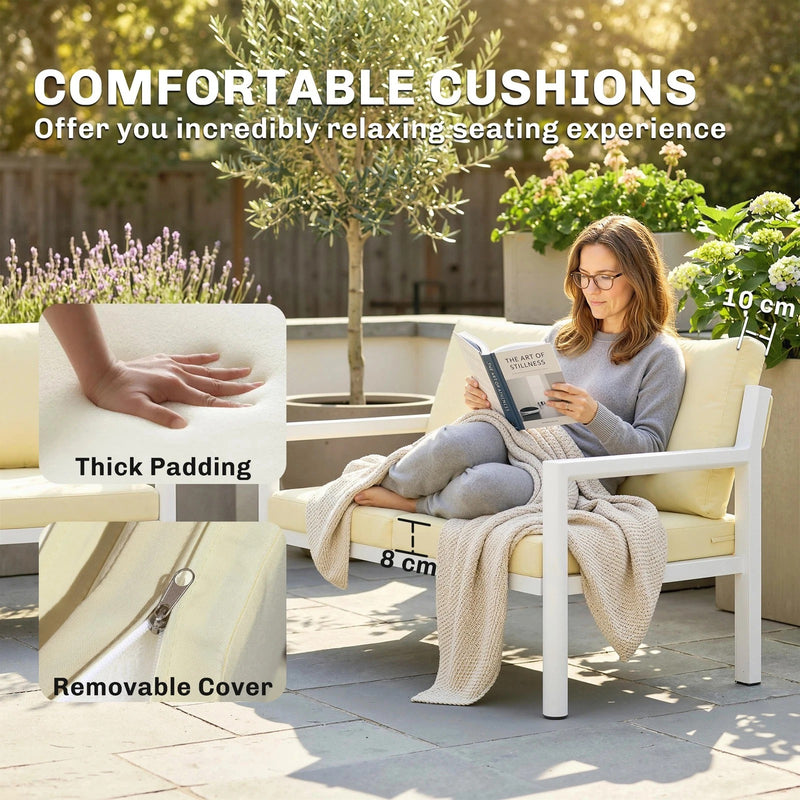 4 Piece Rattan Garden Furniture Set with Loveseat, Armchairs and Coffee Table — Beige or Dark Grey Outsunny