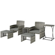 Rattan Lounger Garden Furniture Set 6 Piece with Nesting Tables and Cushioned Seats Outsunny