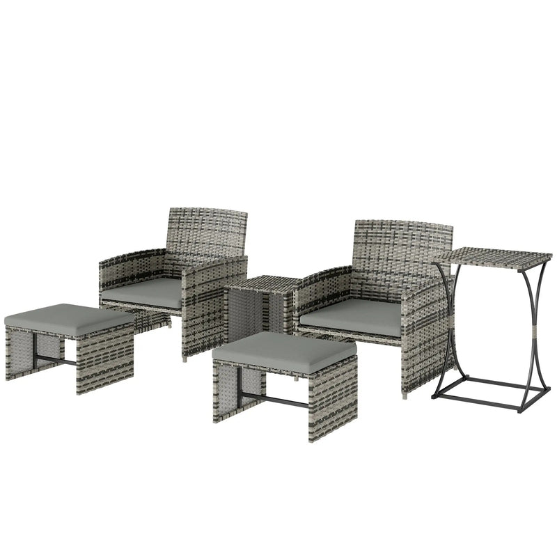 Rattan Lounger Garden Furniture Set 6 Piece with Nesting Tables and Cushioned Seats Outsunny