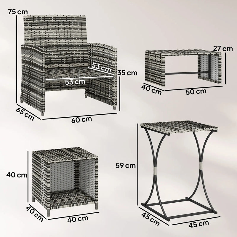 Rattan Lounger Garden Furniture Set 6 Piece with Nesting Tables and Cushioned Seats Outsunny