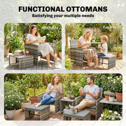 Rattan Lounger Garden Furniture Set 6 Piece with Nesting Tables and Cushioned Seats Outsunny