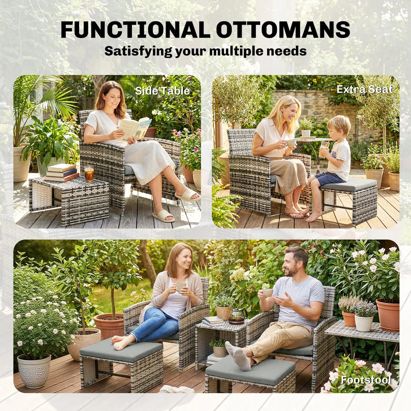 Rattan Lounger Garden Furniture Set 6 Piece with Nesting Tables and Cushioned Seats Outsunny