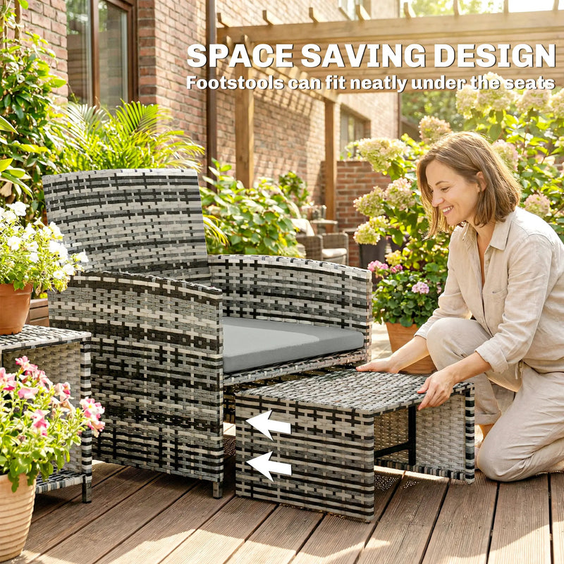 Rattan Lounger Garden Furniture Set 6 Piece with Nesting Tables and Cushioned Seats Outsunny