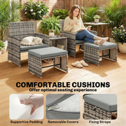 Rattan Lounger Garden Furniture Set 6 Piece with Nesting Tables and Cushioned Seats Outsunny