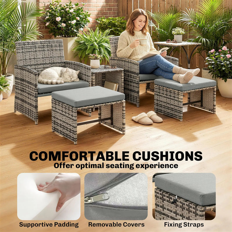 Rattan Lounger Garden Furniture Set 6 Piece with Nesting Tables and Cushioned Seats Outsunny