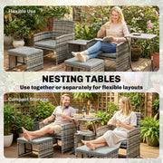 Rattan Lounger Garden Furniture Set 6 Piece with Nesting Tables and Cushioned Seats Outsunny