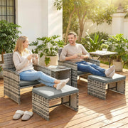 Rattan Lounger Garden Furniture Set 6 Piece with Nesting Tables and Cushioned Seats Outsunny