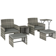 Rattan Lounger Garden Furniture Set 6 Piece with Nesting Tables and Cushioned Seats Outsunny