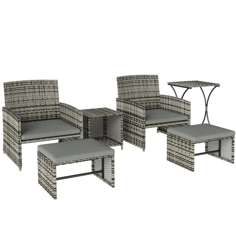 Rattan Lounger Garden Furniture Set 6 Piece with Nesting Tables and Cushioned Seats Outsunny