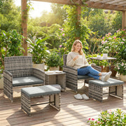 Rattan Lounger Garden Furniture Set 6 Piece with Nesting Tables and Cushioned Seats Outsunny
