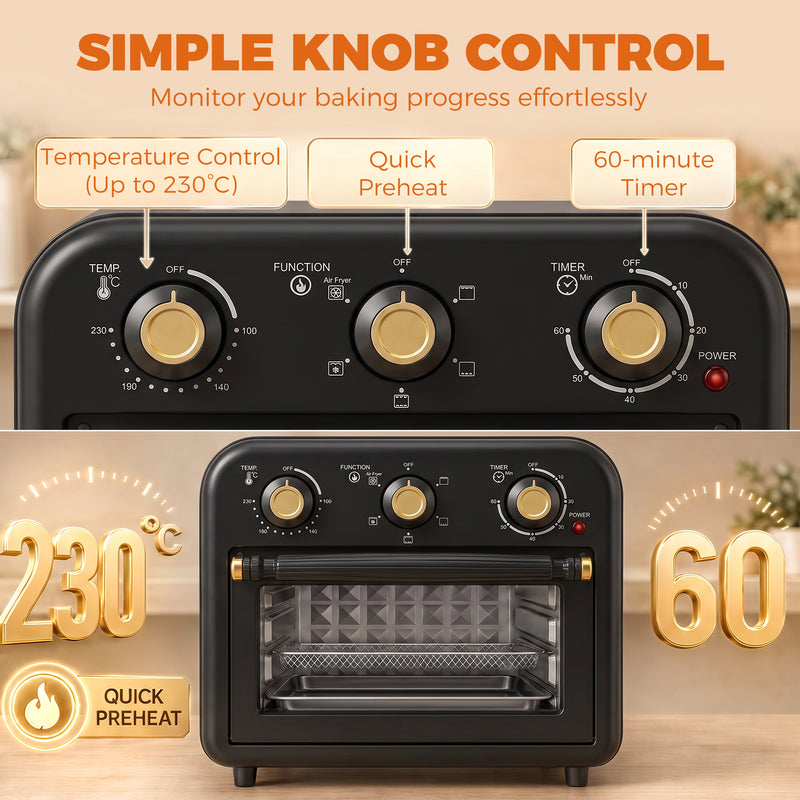 Air Fryer Oven 2-in-1 for Quick Healthy Family Meals with Easy Controls Black Gold Tone