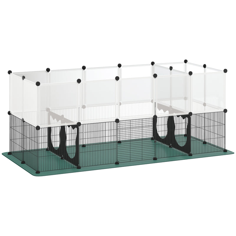 Small Pet Cage and Playpen with Waterproof Mat for Easy Cleaning Black AOSOM
