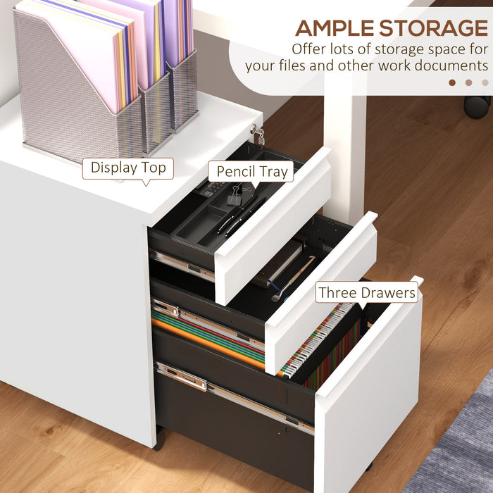 White 3 Drawer Lockable Steel Filing Cabinet with Pencil Tray for A4 and Legal Size by Vinsetto