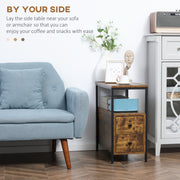 Set of 2 Industrial Style Narrow Bedside Tables with Drawers and Shelf for Small Spaces Rustic Brown