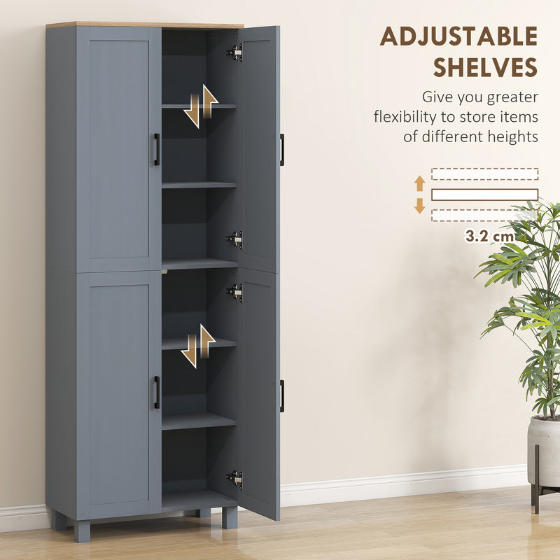 Freestanding Kitchen Pantry Cabinet with Adjustable Shelves for Storage, Grey Wood Effect