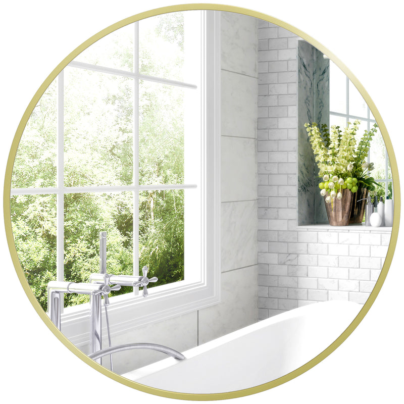 Round Aluminium Frame Bathroom Mirror 70cm Ideal for Modern Interiors Gold Tone