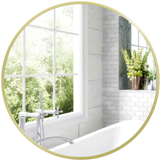 Round Aluminium Frame Bathroom Mirror 70cm Ideal for Modern Interiors Gold Tone