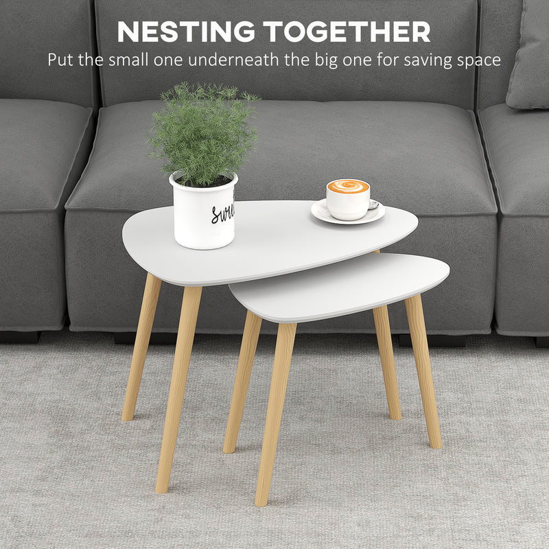 Set of 2 Nesting Coffee Tables with Solid Wood Legs Light Grey by HOMCOM