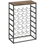 Wine Rack for 30 Bottles with Compact Storage and Secure Wave Slots Rustic Brown Black Homcom