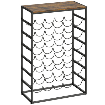 Wine Rack for 30 Bottles with Compact Storage and Secure Wave Slots Rustic Brown Black Homcom