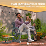 Grey Fir Wood Love Seat with Wheel Shaped Armrests and Sturdy Frame by Outsunny