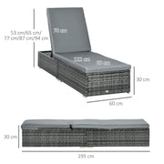 Grey Rattan Sun Loungers Set of 2 With Cushions and 5 Position Reclining Backrests