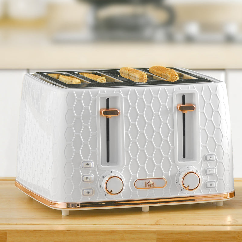 White Four Slice Honeycomb Toaster With Adjustable Browning Control by HOMCOM