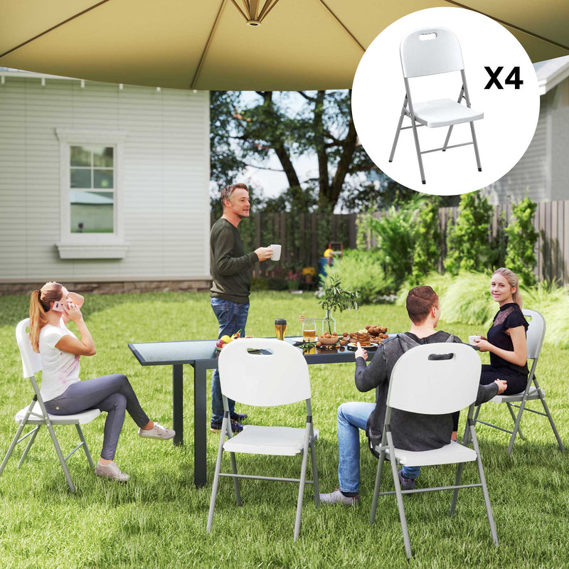 Set of Four Foldable Outdoor Chairs in White Lightweight and Compact by Outsunny
