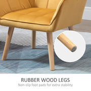 Set of 2 Upholstered Armchairs with Wide Arms and Wooden Legs for Bedroom Seating Yellow