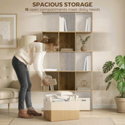 HOMCOM 5-Tier Bookshelf, S Shaped Geometric Bookcase with 15 Compartments, Rustic Brown AOSOM