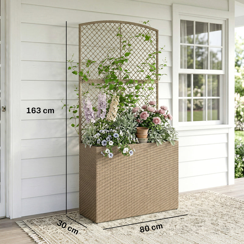 Raised Rattan Planter with Trellis for Upright Gardening and Climbing Plants Light Grey Outsunny