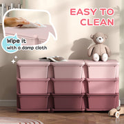 Kids Storage Organiser with Nine Removable Drawers Ideal for Toys and Books Pink